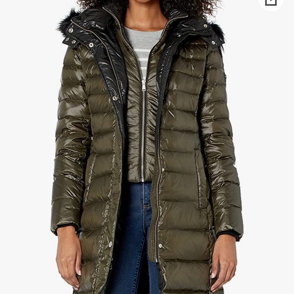 Andrew Marc, Gayle Luxe Fox Fur Trim Hooded Down Jacket Forest Olive XS $476 - Picture 3 of 5